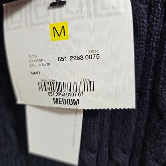 Liz Claiborne 100% Cotton Long-Sleeve Split-Neck Navy Cable Sweater Women's M - Picture 7 of 9